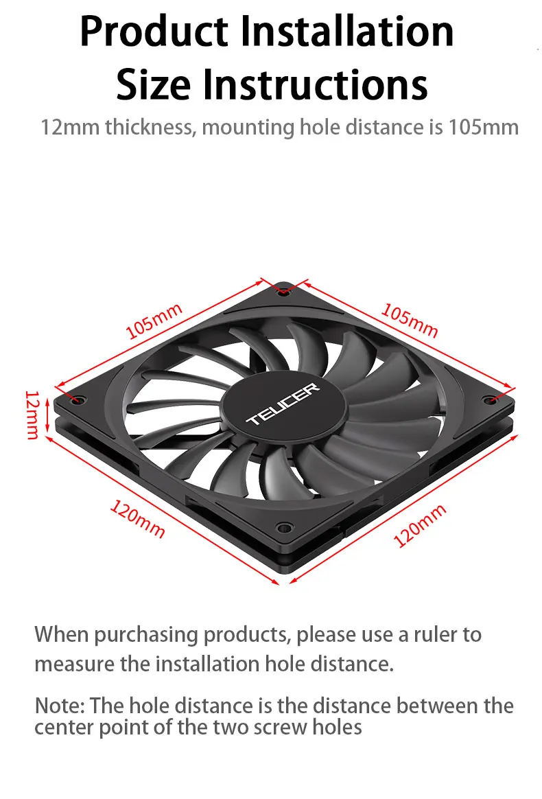 TE-12012 120mm Thin PC Case Fan,High Performance Cooling Low Noise 4-Pin 500-180