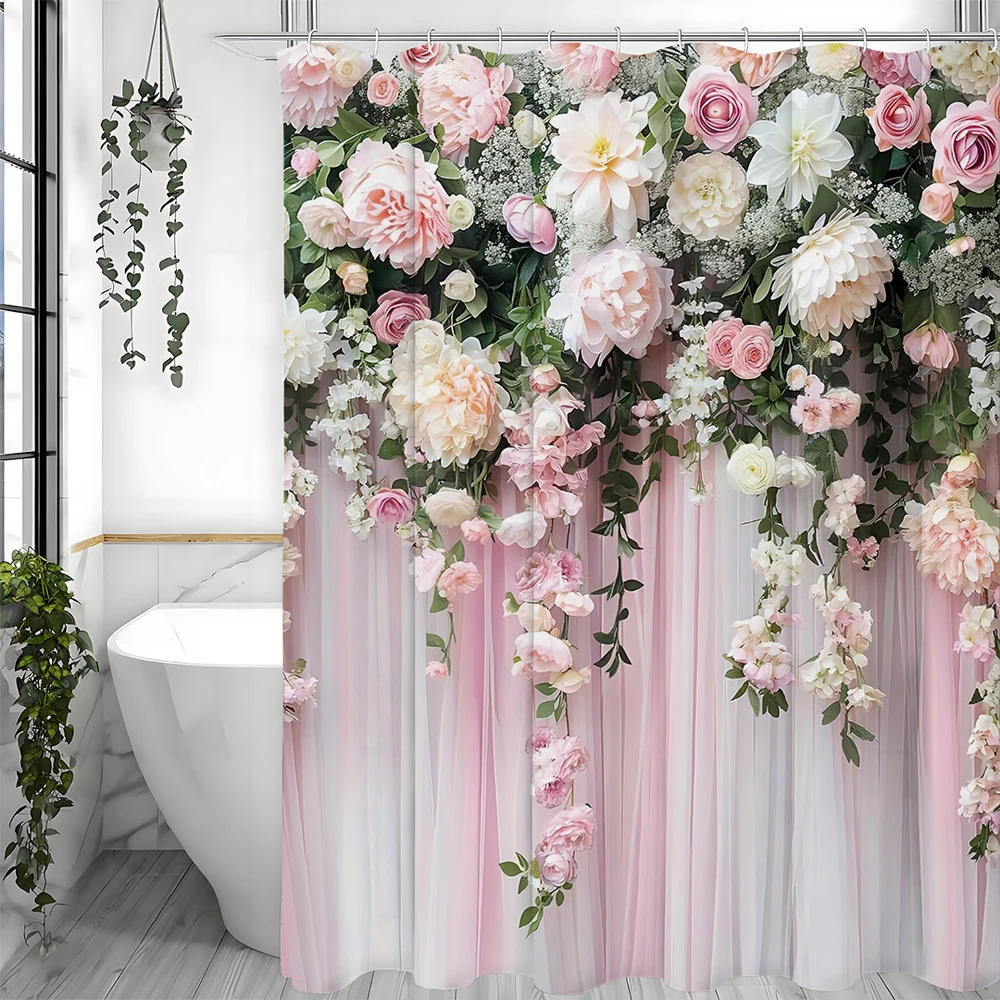 Shower Curtain Pink Flower for Women Bridal Wedding, Pink Flower Romantic Suitable for Girls and Ladies, Bathroom Decorative Sh shower curtains