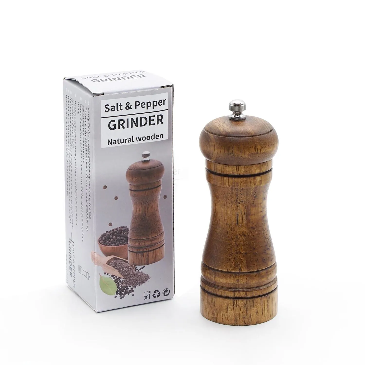 5 / 8 / 10 Inches Solid Wood Salt and Pepper Mill with Adjustable