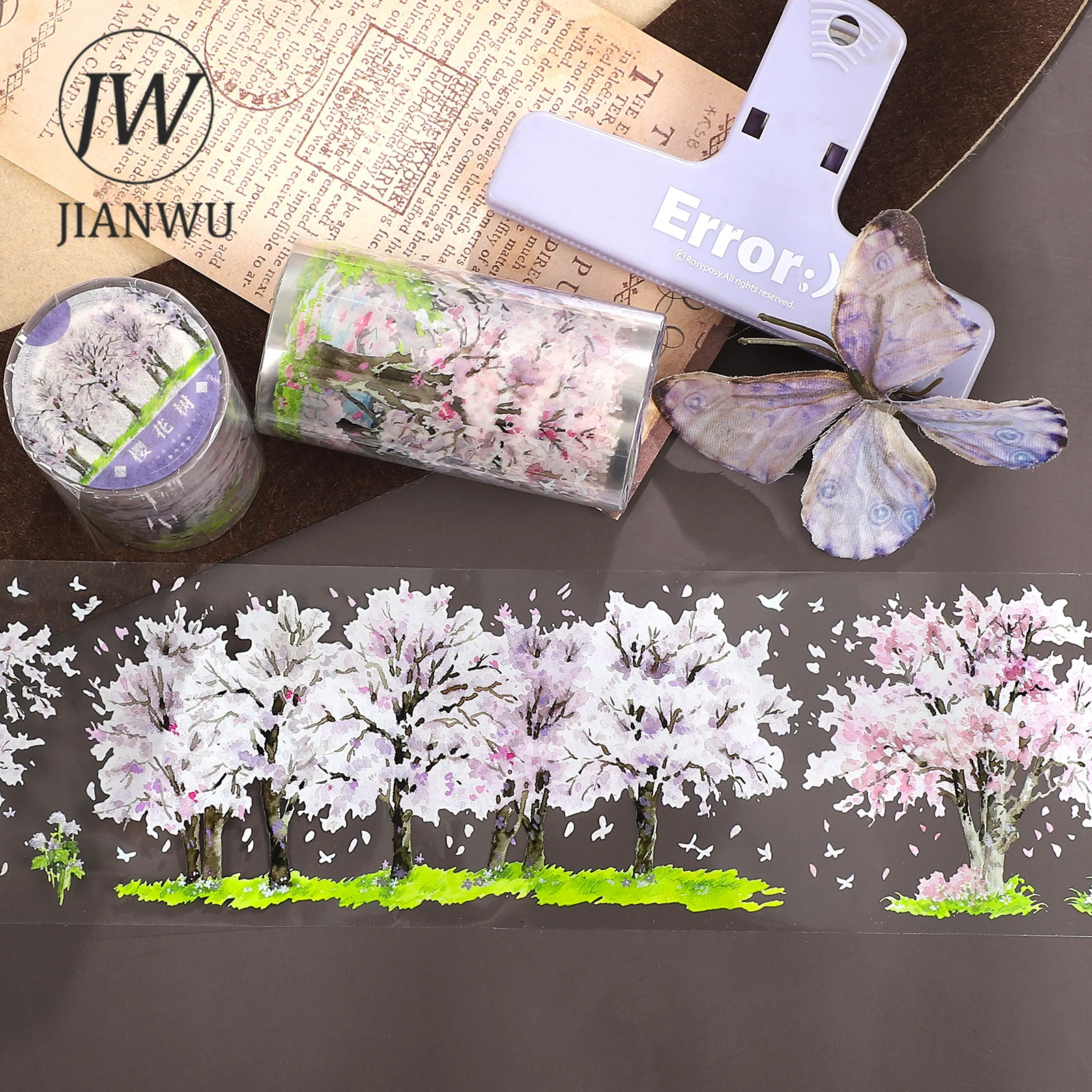 JIANWU 70mm * 5m 빈티지 벚꽃 나무 꽃 풍경 소재 콜라주 스크랩북 PET 테이프 크리 에이 티브 DIY 저널 문구