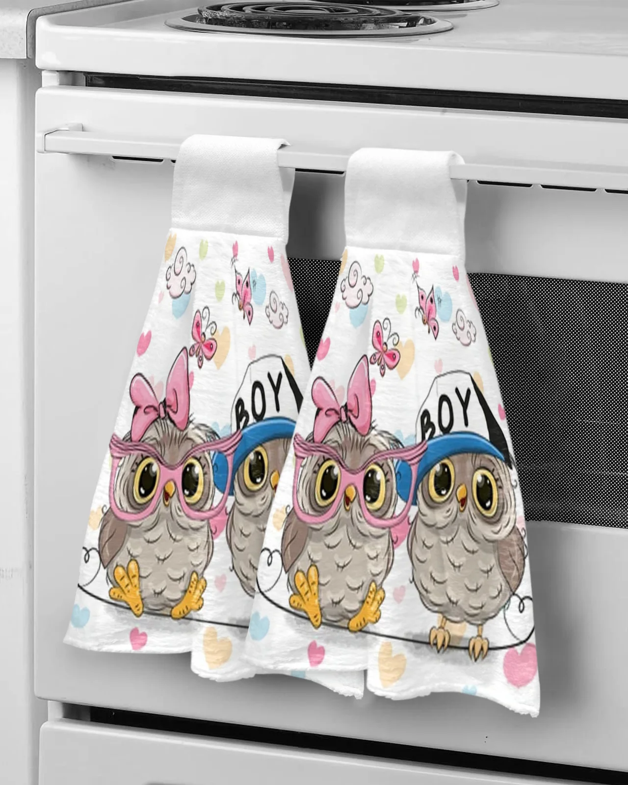 

Two Cute Owls Hand Towels Microfiber Absorbent Soft Children Towel Handkerchief Bathroom Kitchen Dishcloth