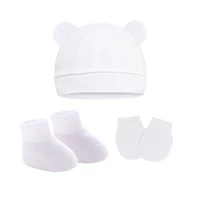 3Pcs Newborn Baby Hat Socks Gloves Set Cute Baby Boy Girl Cap With Ears Solid Color Infant Beanie 3