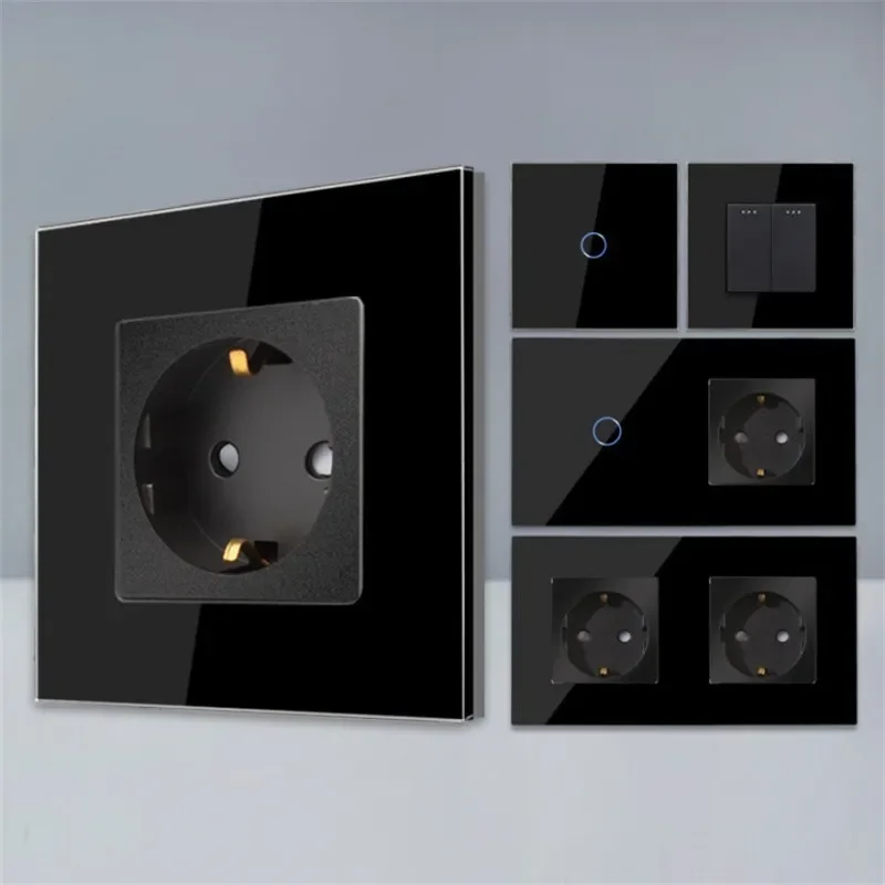 Bingoelec Preto Sockets e Switches com Crystal Glass Painel Melhoria Home