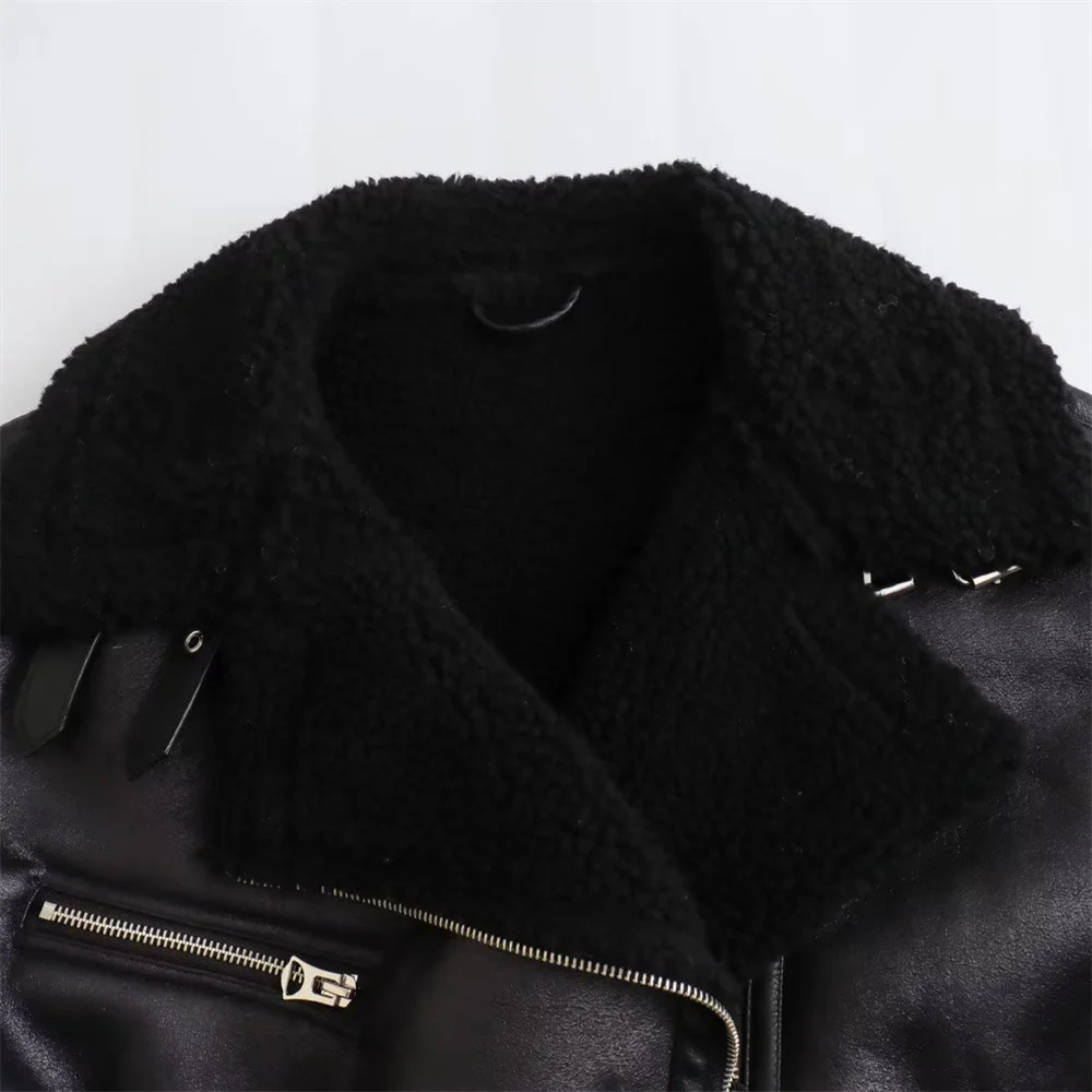 UNIZERA 2023 Autumn/Winter New Women's Wear New Fashion Casual Loose Versatile Leather and Fur One Piece Jacket Coat 5
