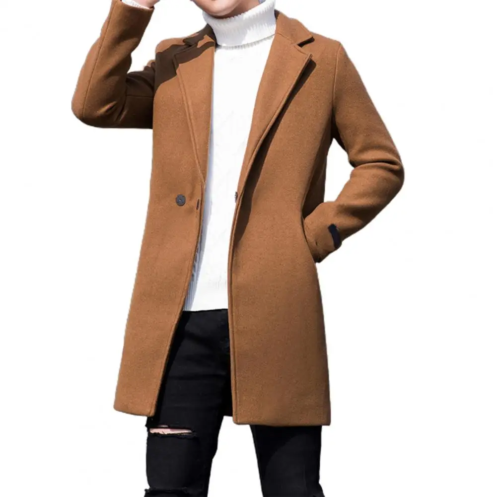 Men Trench Coat Single Button Korean Style Autumn Winter Thick Slim Windbreaker Coat for Daily Wear