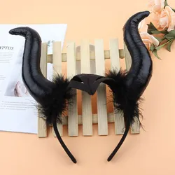 Children Halloween Witch Hiar Accessories Girl Witch Headband Black Red Ox Horn Headband Evil Queen Cosplay Glitter Hair Hoop