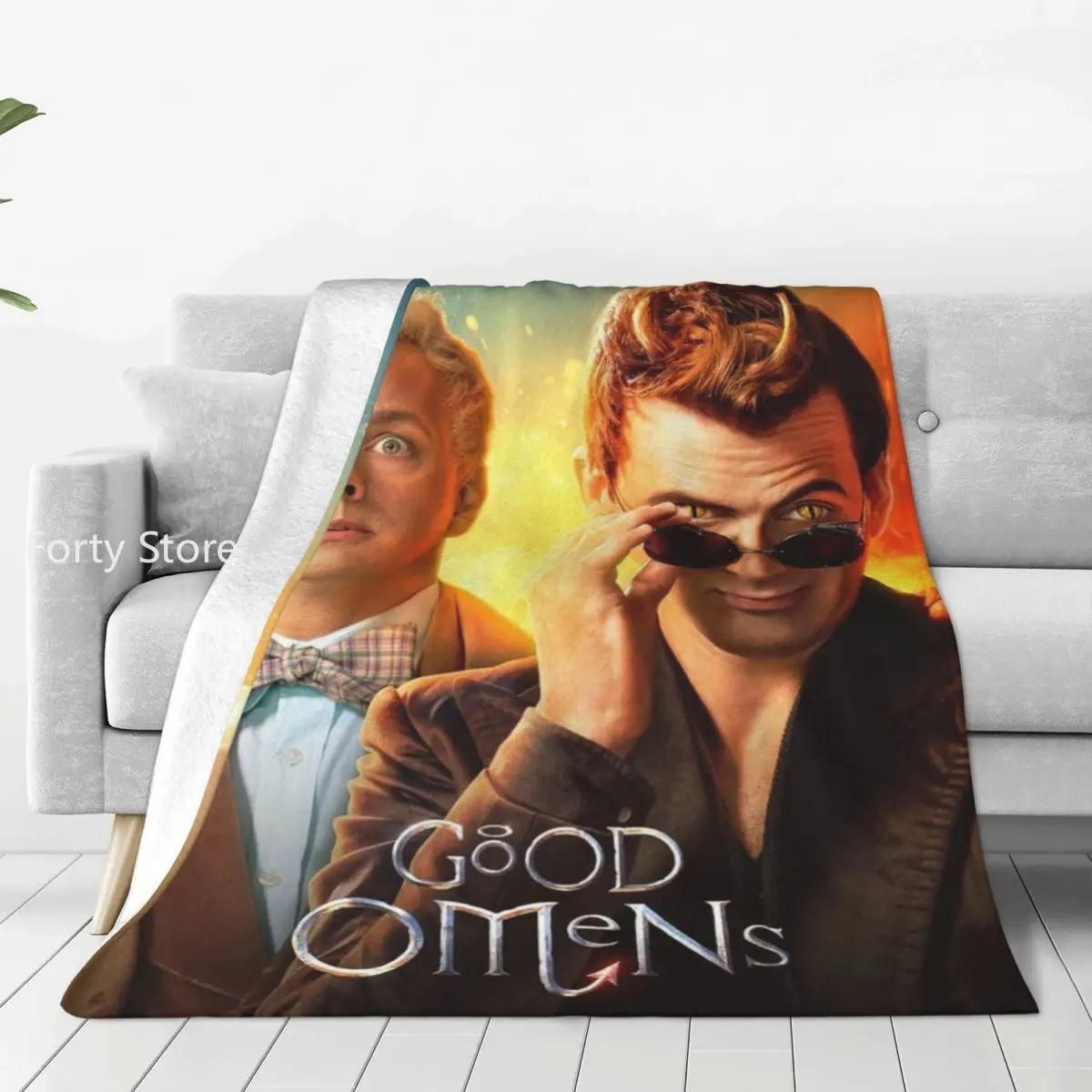 

Good Omens Flannel Blanket Quality Soft Durable Dizzy Sunglasses Throw Blanket Spring Travel Office Living Room Cute Bedspread