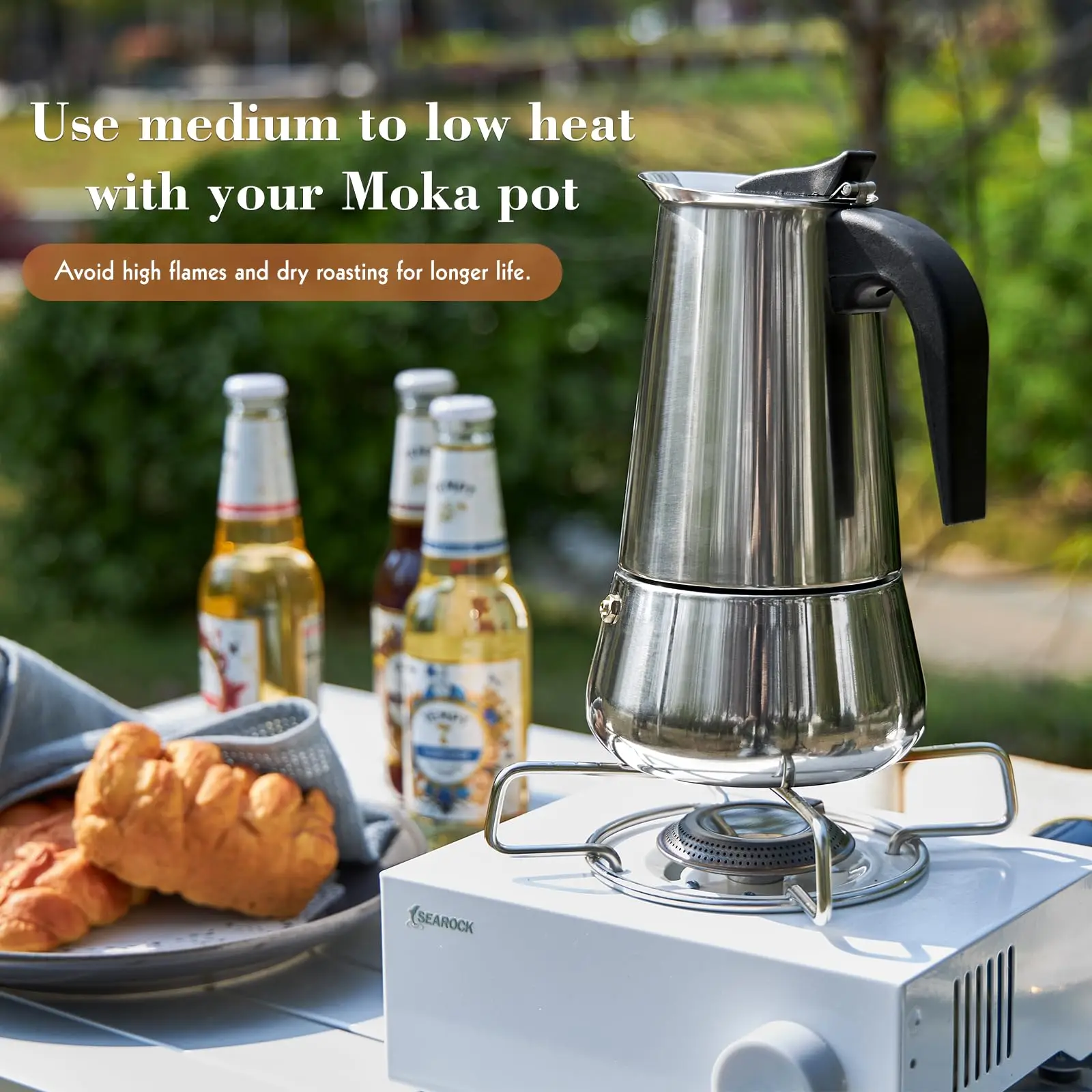 1-12Cups Stainless Steel Stovetop Moka Pot Portable Coffee Pot Fast Heating Extraction Italian Coffee Machine for Home Outdoor coffee pot