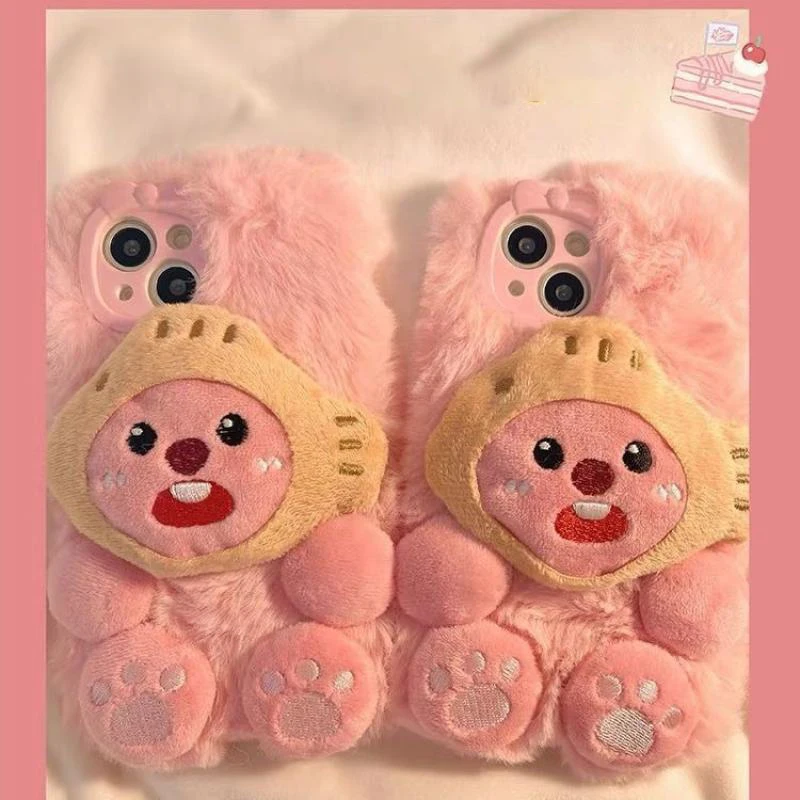 

Kawaii Miniso Loopy Plush Phone Case Iphone 11 13Promax 7/8Plus 15 Cartoon Cute Soft Case Protective Case for Girl Birthday Gift
