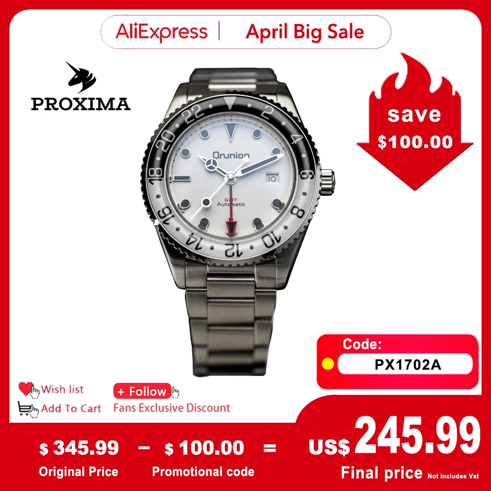 

Proxima PX1702 39mm GMT 6460 Luxury Style Men Automatic Mechanical Watch Luminous Bidirectional Bezel Sapphire 20Bar Clock