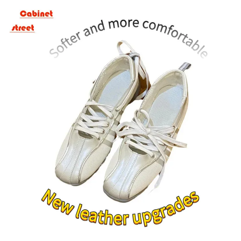 Women Sneakers Flats Autumn Leather Cross Strap Ballet Women Functional Soft Shoes Flat Mary Jane Comfortable Bottom Black White Ladies