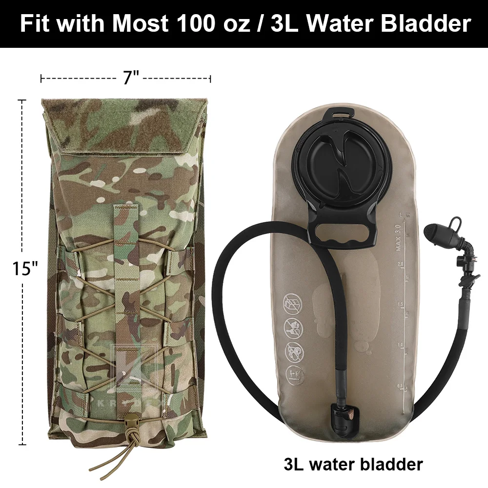 KRYDEX Tactical 500D 3L Hydration Pouch MOLLE Carrier Pack Bag Modular 100 oz Water Bladder Pouch Hunting Outdoor Accessories 5