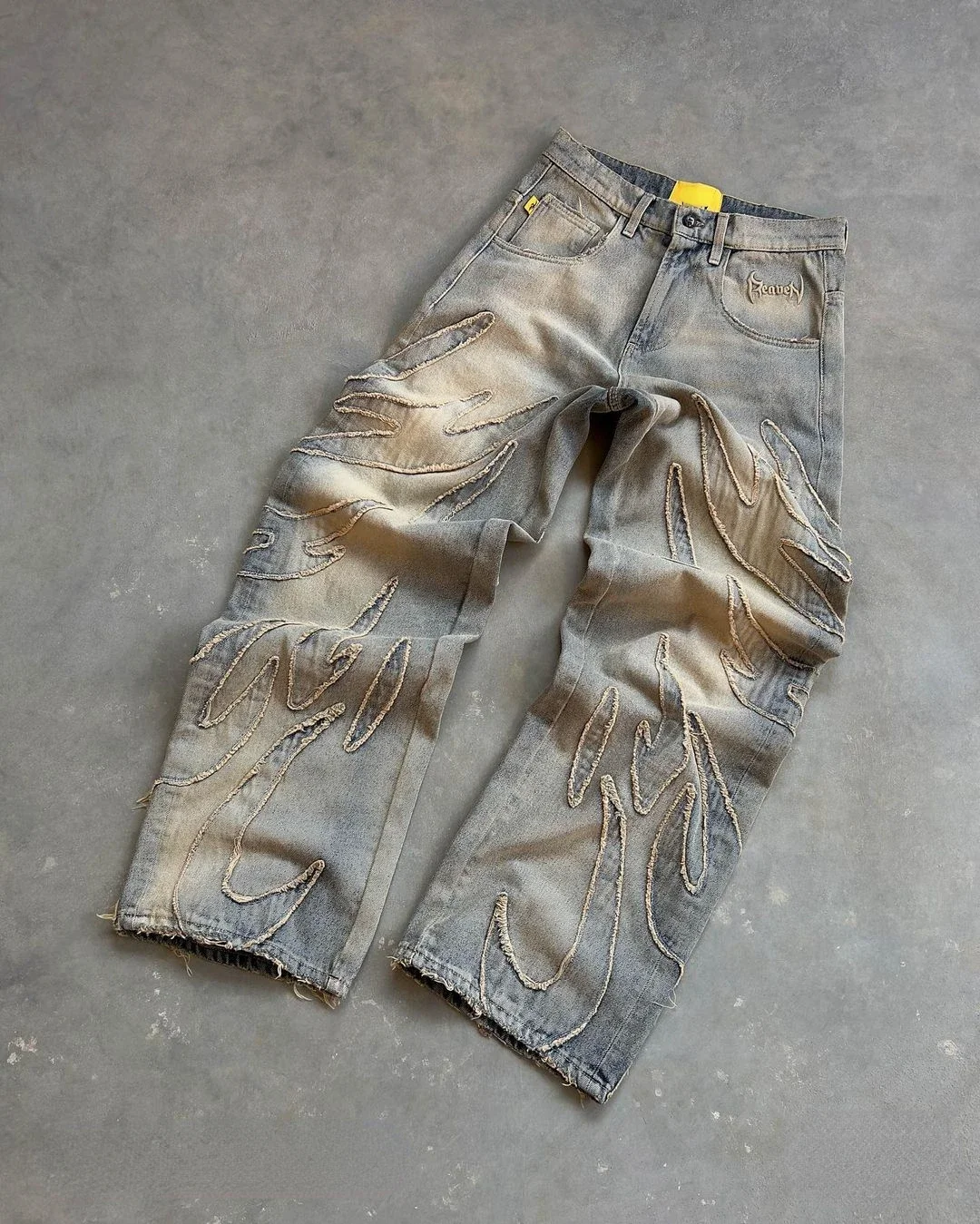 2024 Y2k Streetwear Retro Raw Edge Embroidery Baggy Jeans Men Women Fashion Hip Hop Personality Patchwork High Waist Denim Pants 2