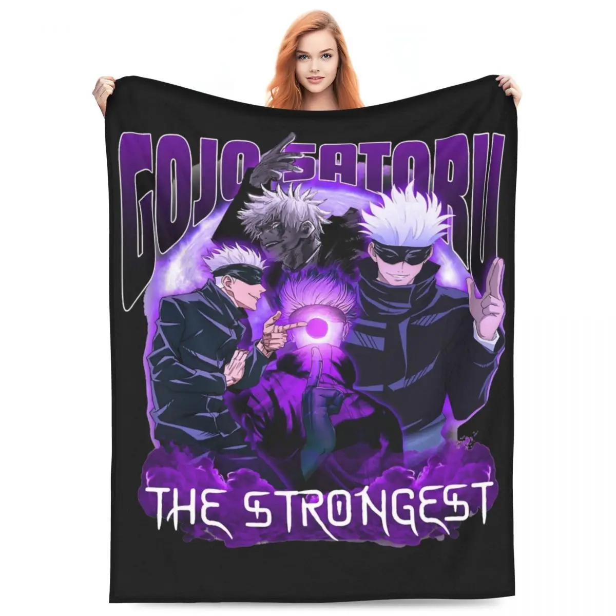 Gojo Satoru JJK Anime Blankets Flannel Decoration Multi-function Super Warm Throw Blanket for Home Car Quilt 6