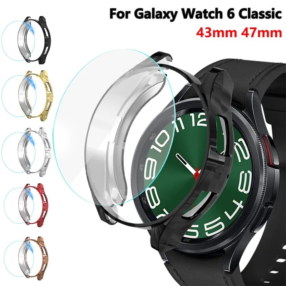 Vetro + Custodia Per Samsung Galaxy Watch 6 Classic 43Mm 47Mm, Custodia Protettiva Per Schermo In Tpu Morbido Per Galaxy Watch 6 Classic 47Mm 43Mm