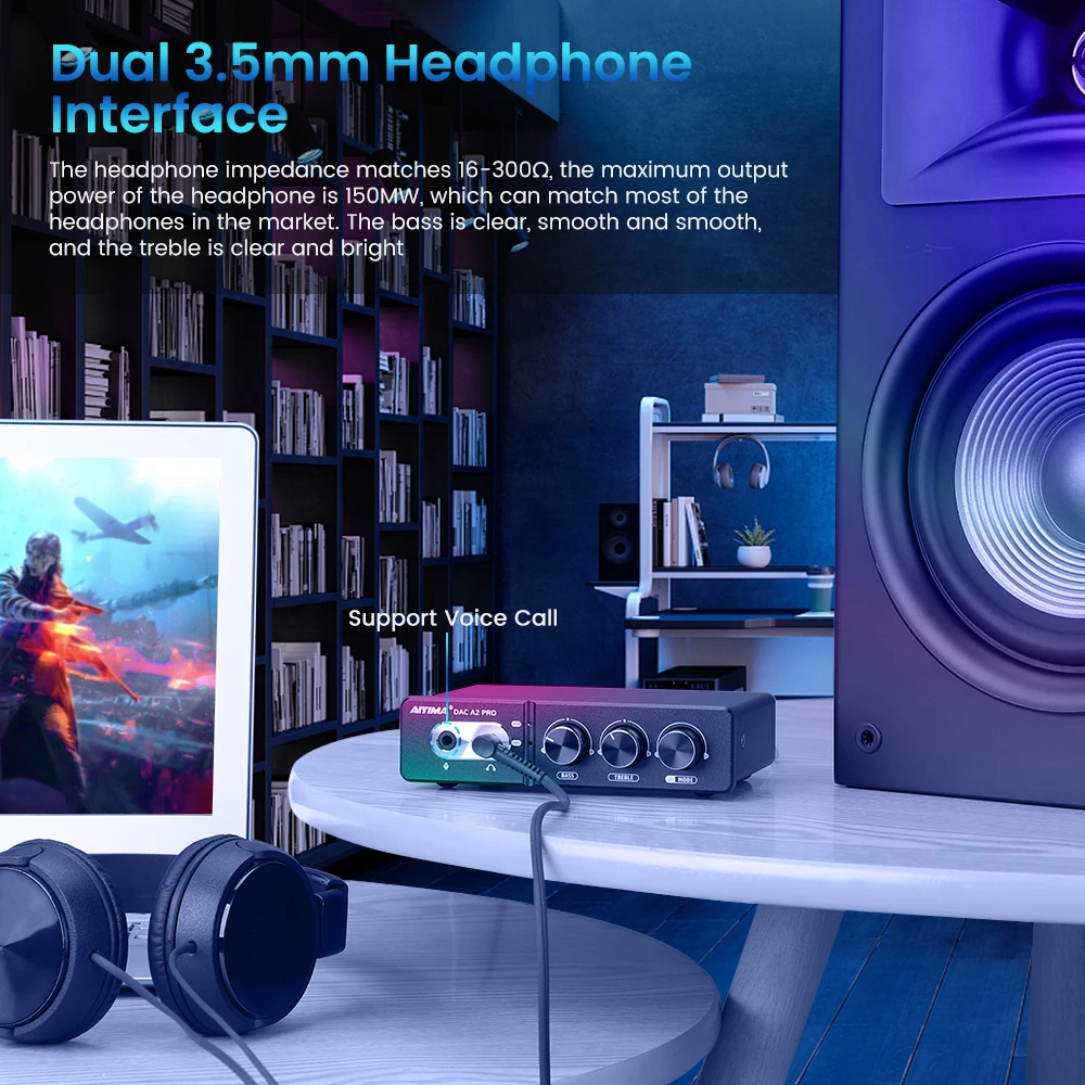 AIYIMA – amplificateur DAC Audio DAC-A2 PRO pour casque de jeu, enceinte  Active, Mini décodeur pour PS5 de bureau - AliExpress