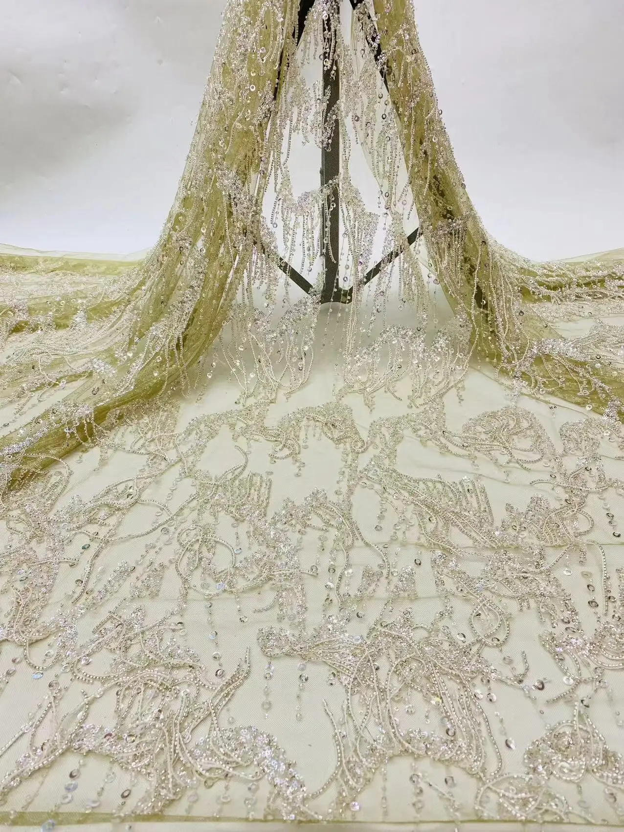 

High quality african lace fabric S-1308802 Nigerian lace fabric with beads for sewing african wedding
