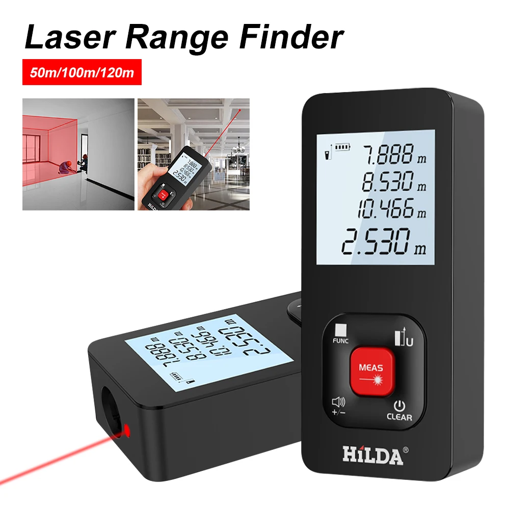 

Laser Rangefinder 50m/100m/120m Distance Measuring Meter 2inch Display with Backlight Auto-Level Digital Measure Tool Auto Off