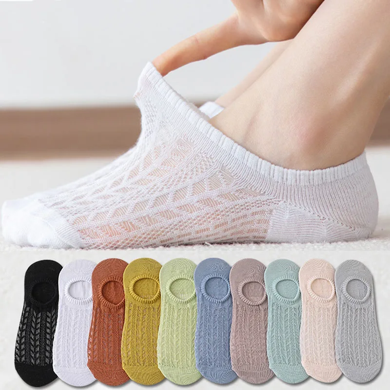 

1Pairs Women Invisible Socks Anti-slip Ankle Socks Soft Breathable Mesh Low Female Cotton Boat Socks Ship Socks Japanese Style