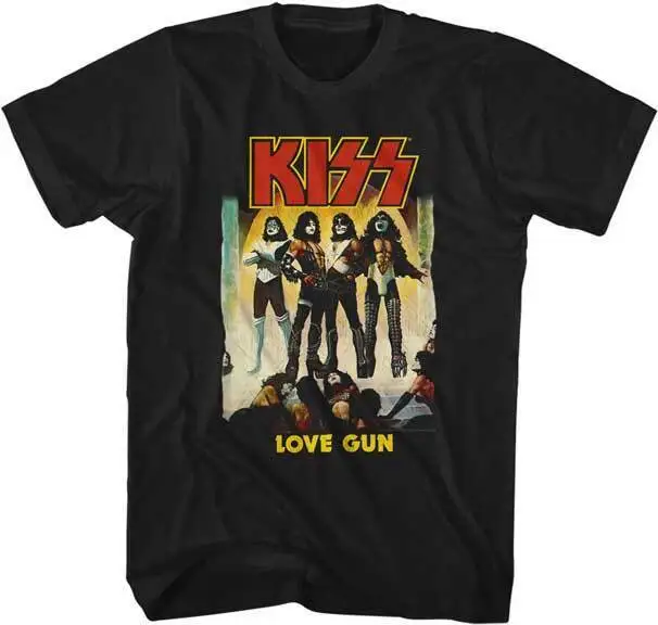 Kiss Music Band T-Shirt Gene Simmons Love Gun Album Ufficiale In Cotone Nero Nuovo