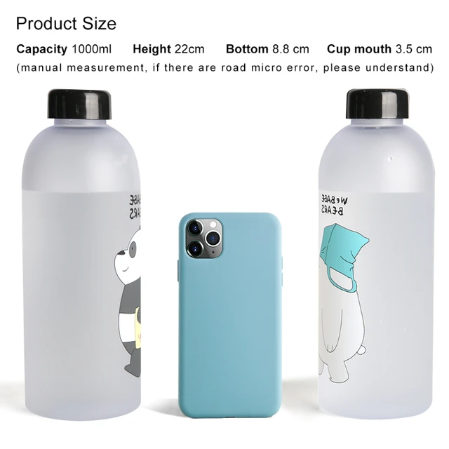 Water Bottles Cute Panda Bear Cup 1000ml With Straw Transparent Cartoon Water Bottle Drinkware Frosted Leak-proof Protein Shaker 4
