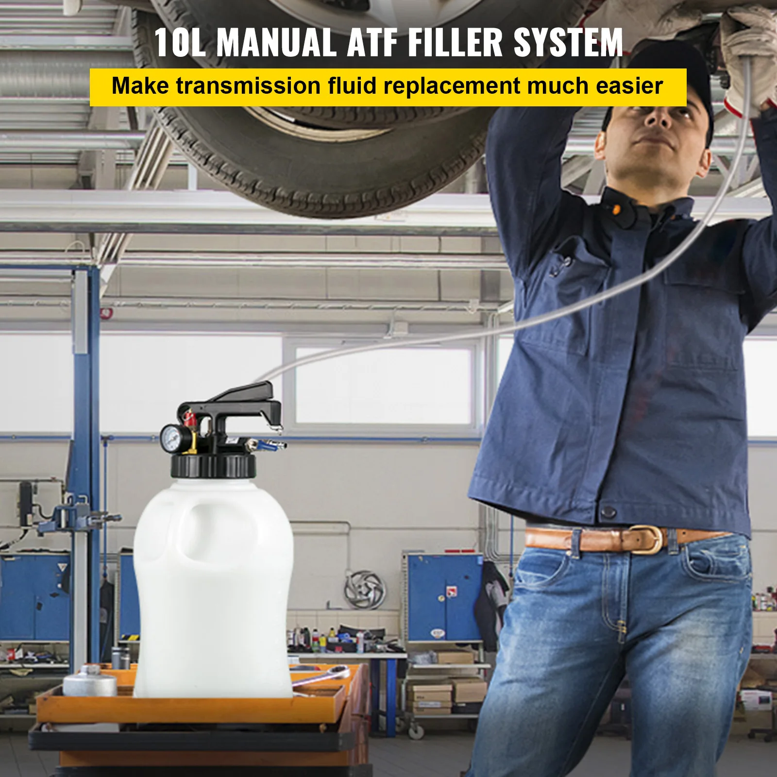 SucceBuy Transmission Fluid Pump 10L ATF Pump Fuel Extraction with Two-way Control Pressure Gauge 14 Common Adapters for Cars