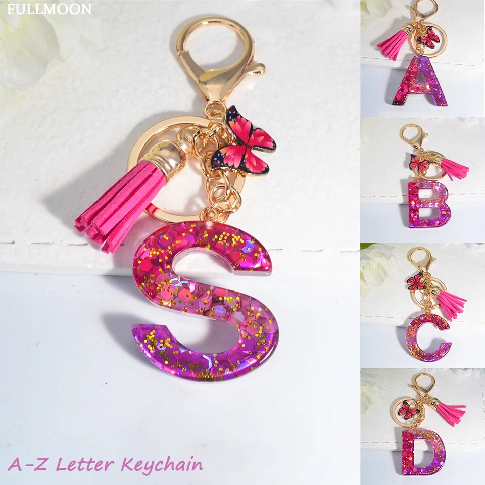 thumbnail image 2 of A To Z Initial Keychains For Women Girls - Purple Letter Keychain With 2 of 14