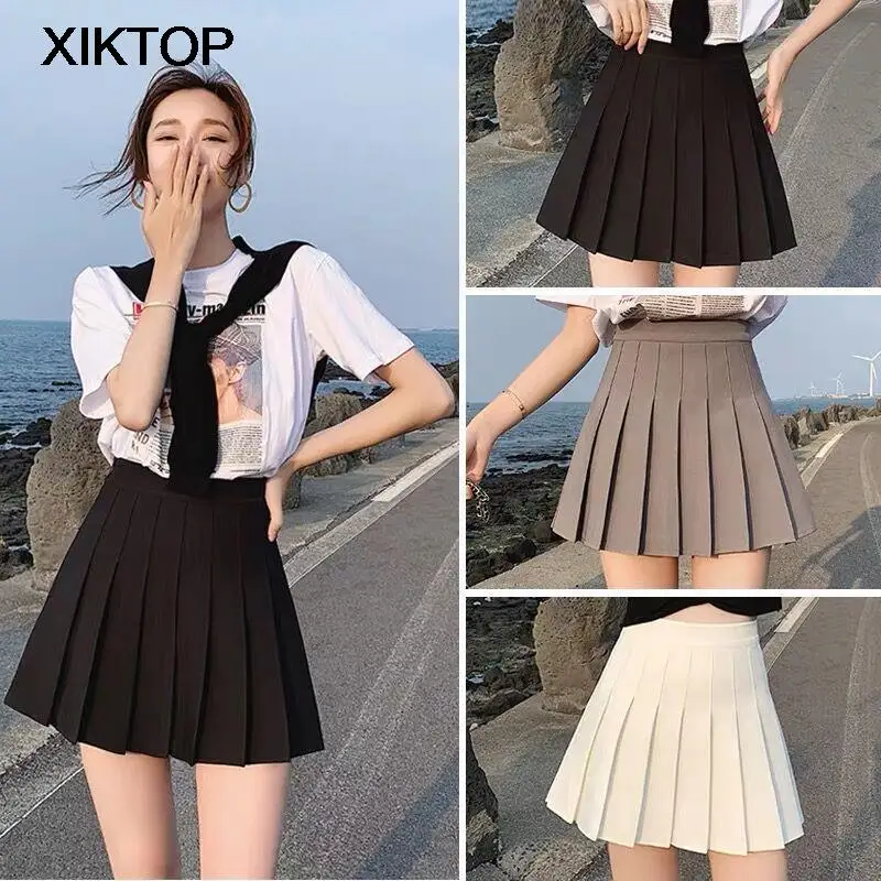 

Xiktop Pleated Skirt Women High Waist Sexy Mini Tennis Skirt Girl Dance Skirt Kawaii Casual Korean White Black Skirt Faldas Jupe