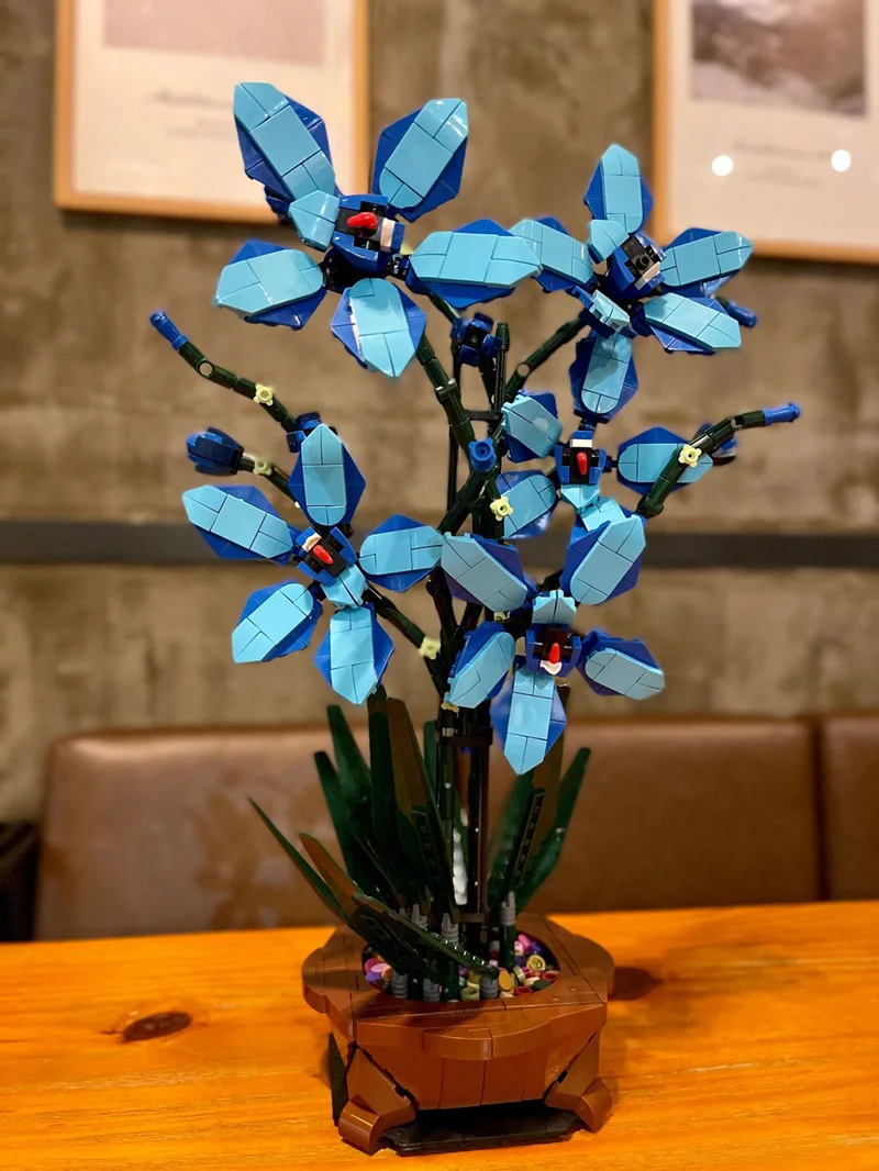 City Creativity Bouquet Flower Cymbidium Faberi Bonsai Potted Plant Home Decoration Building Blocks Bricks Kids Toys 4