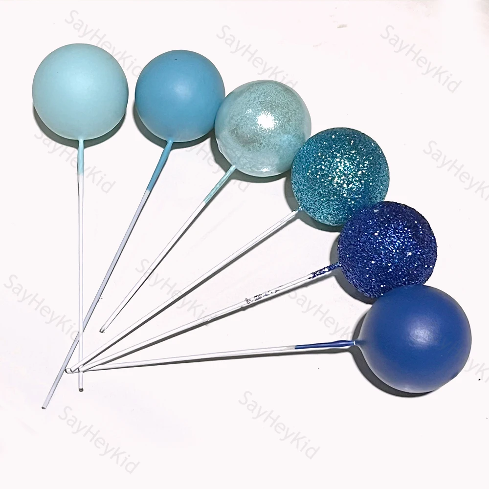 20 Stück blaue Kugeln Kuchenaufsatz hell Naby Blue 2-4 cm Kugeln Kuchendekorationen DIY Geburtstag Hochzeit Geschlecht offenbaren Partyzubehör – Detail 3