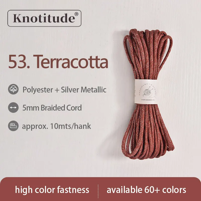 Silver Glossy Polyester Braid Rope with Shiny Lurex Metallic Finish - Ideal for DIY Jewelry Projects, 5mm x 10m