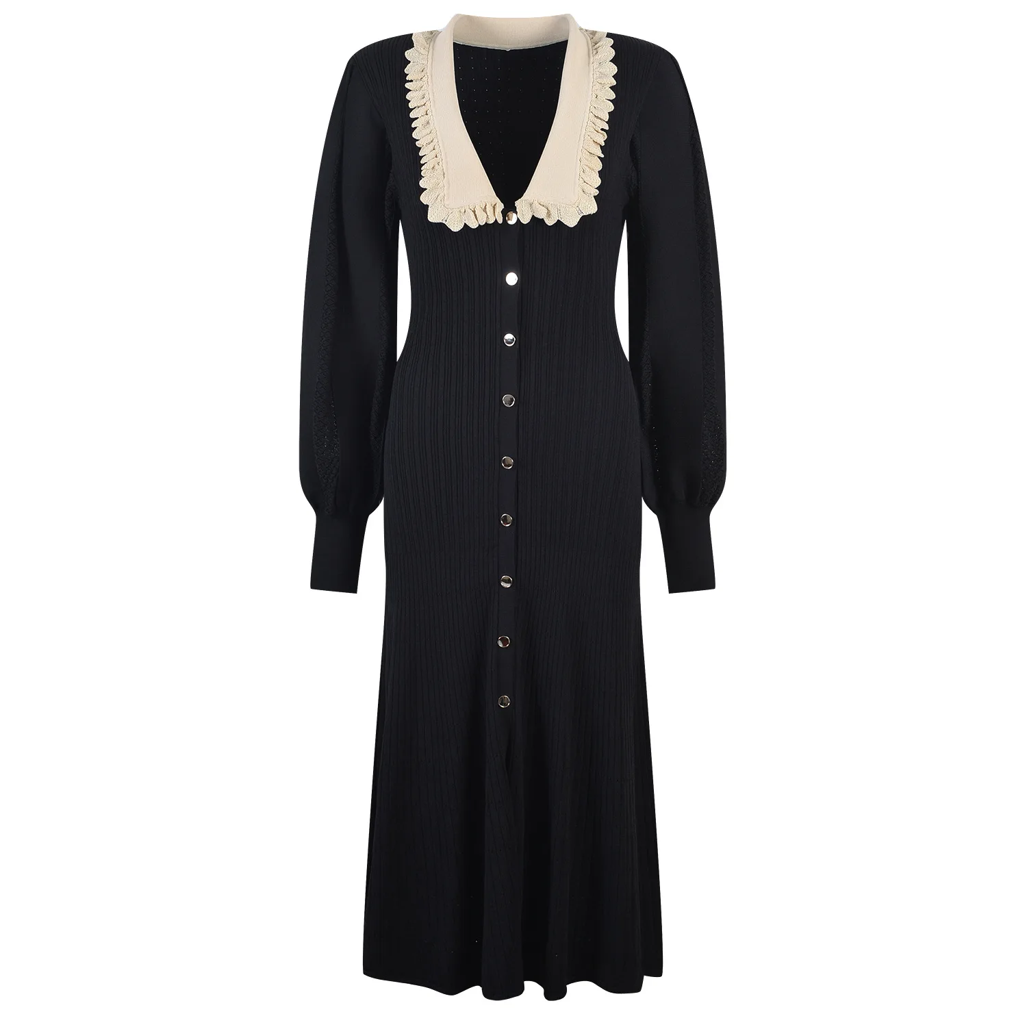 

Women‘s Elegant Bubble-Sleeve Knit Maxi Dress