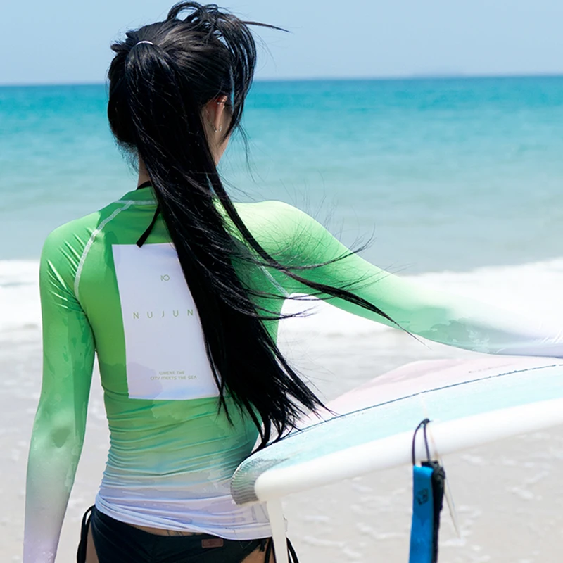 Nu-June-Surfing Rashguard for Women, Long Sleeve Swimwear, Protection Surf Rash Guards, 2 Pieces Surf Clothing, Swimsuit Top 4