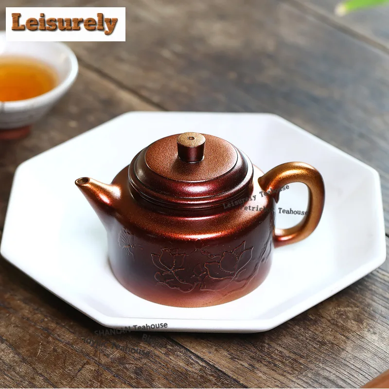 240ml Yixing Purple Clay Teapots Handmade De Zhong Pot Raw Ore Purple Mud Conch Roasting Tea Maker Kettle With Infuser Zisha Tea