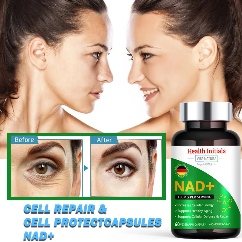 NAD+ Supplement Capsules Moisturizing Anti-Aging Firming Skin Care Natural Energy Cellular Health 60Pcs