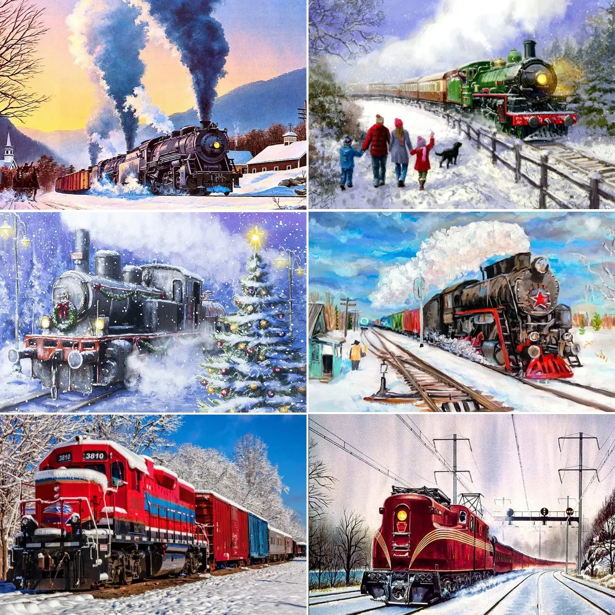 

5D DIY Mosaic Diamond Painting Kit, Steam Train, Full Diamond Art Landscape, Cross Embroidery for Wall Decoration