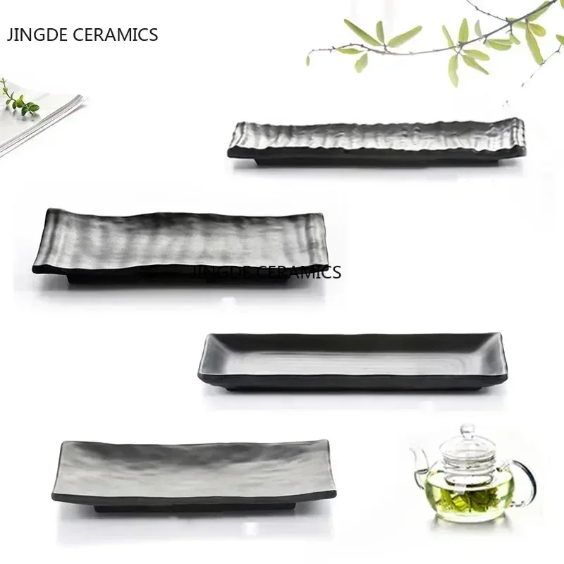 Black Scrub Striped Barbecue Meat Sushi Plate Melamine Kitchen Cutlery Korean Cuisine Saury Fruit Dessert Sushi Storage Plate dining dish