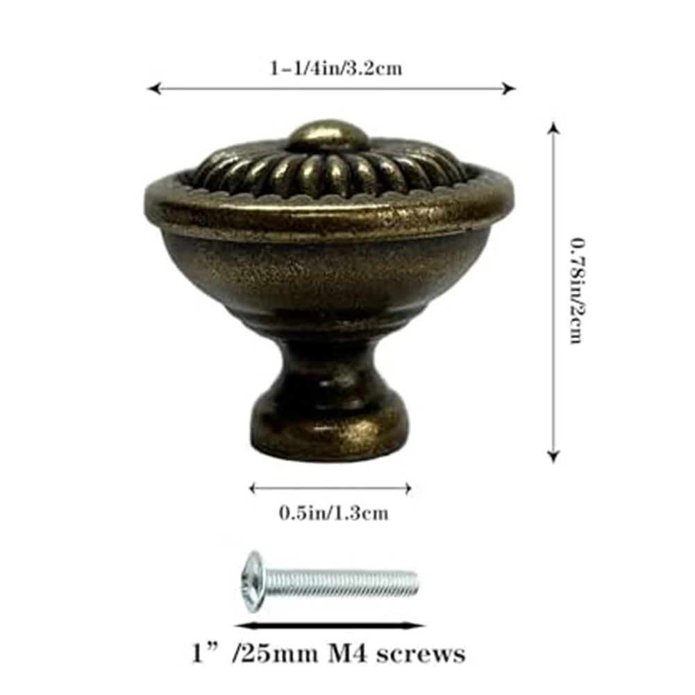 Antique Brass Cabinet Knobs Round Vintage Metal Cabinet Pulls For Dresser Drawer Kitchen Cabinet Door Handle Single Hole 10PCS