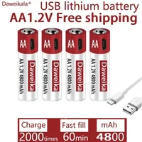 AA fast rechargeable lithium-ion battery, 1.2V battery, 4800mAh, used for remote controls, mice, small fans, electric toys 1