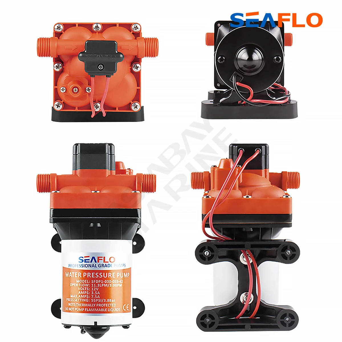 SEAFLO 42 Series Diaphragm Water Pump 3.0GPM 55PSI 24 Volts Electric Yacht Boat Marine RV Caravan High Pressure Supply 4 Chamber marine water pump