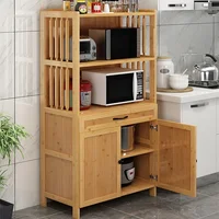 Modern Bamboo Kitchen Cabinets for Household Multi-layer Dishes Microwave Ovens Storage Cabinet Floor-to-ceiling Kitchen Cabinet 1