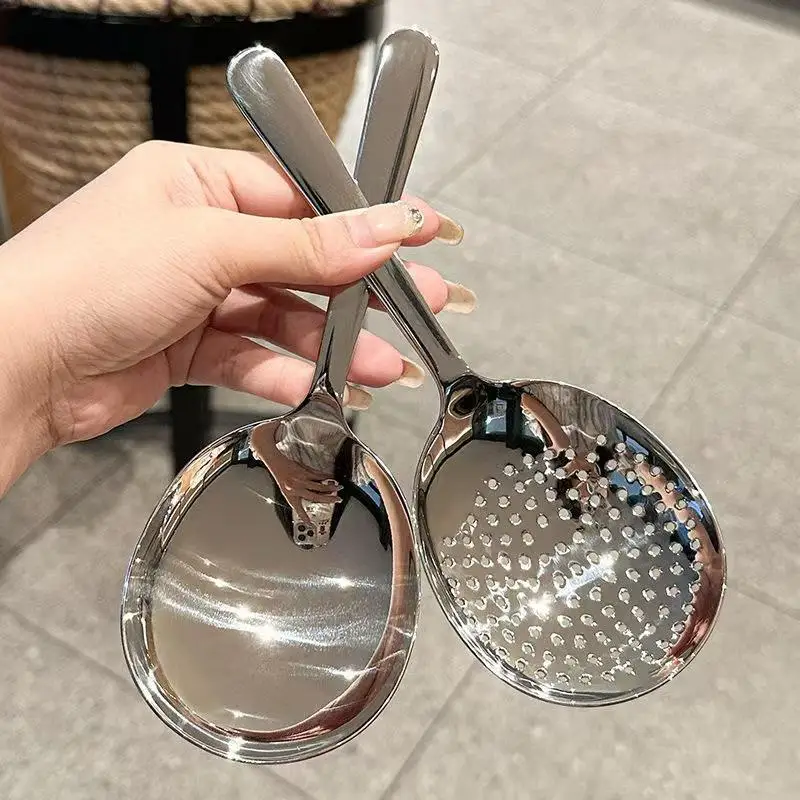 Nouvelles cuillères en acier inoxydable (1/2 pièces) avec manche isolant thermiquement et trou de drainage pour servir la soupe et le riz, ustensiles de cuisine