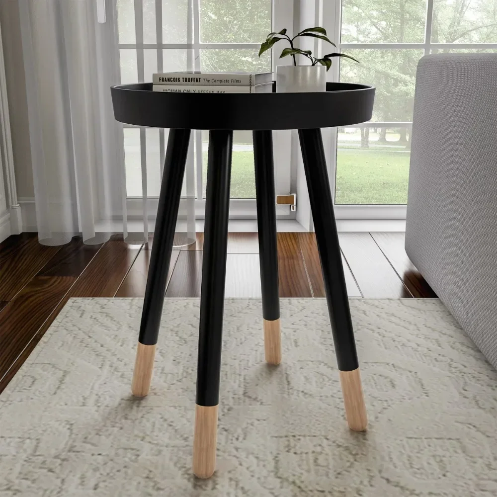 

Round End Table with Removable Tray Top, Black