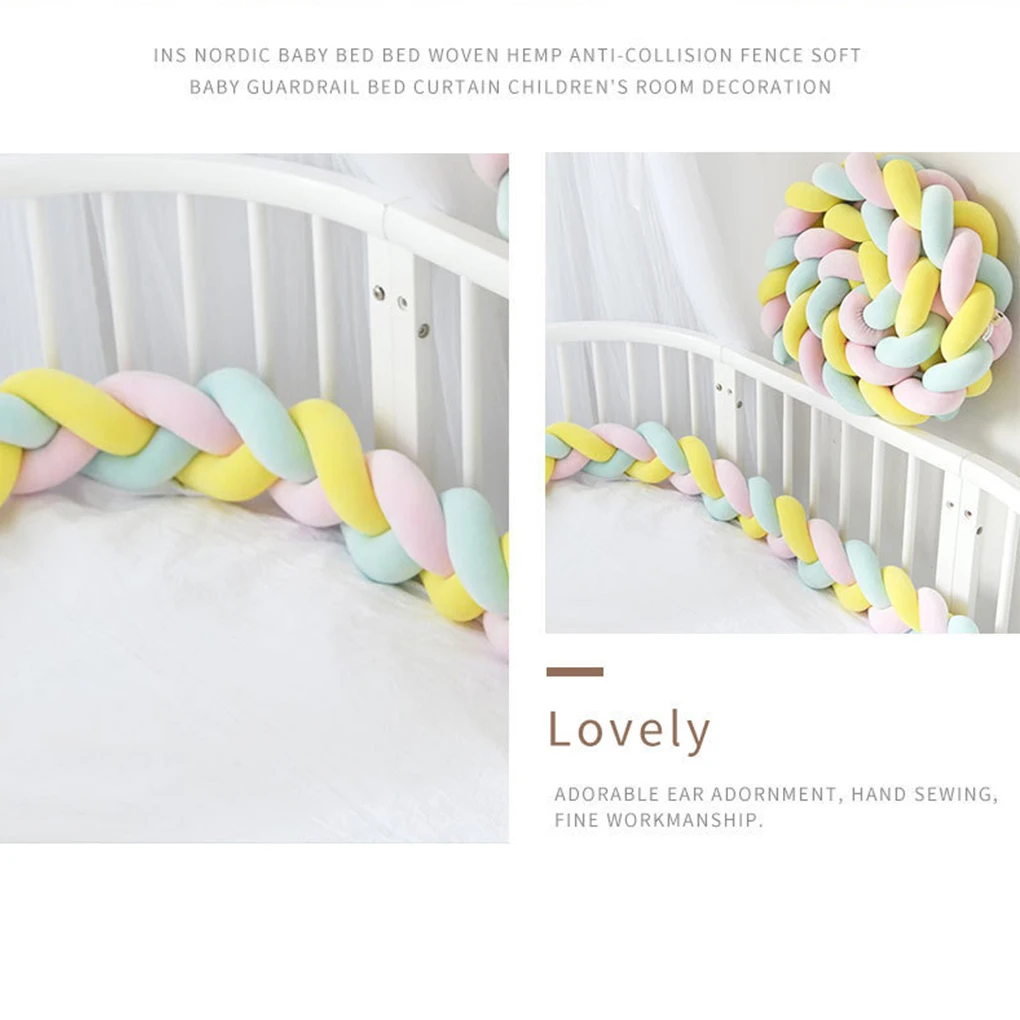 Braided Baby Crib Bumper (1.5M), Soft Knot Pillow Cushion for Crib Protection