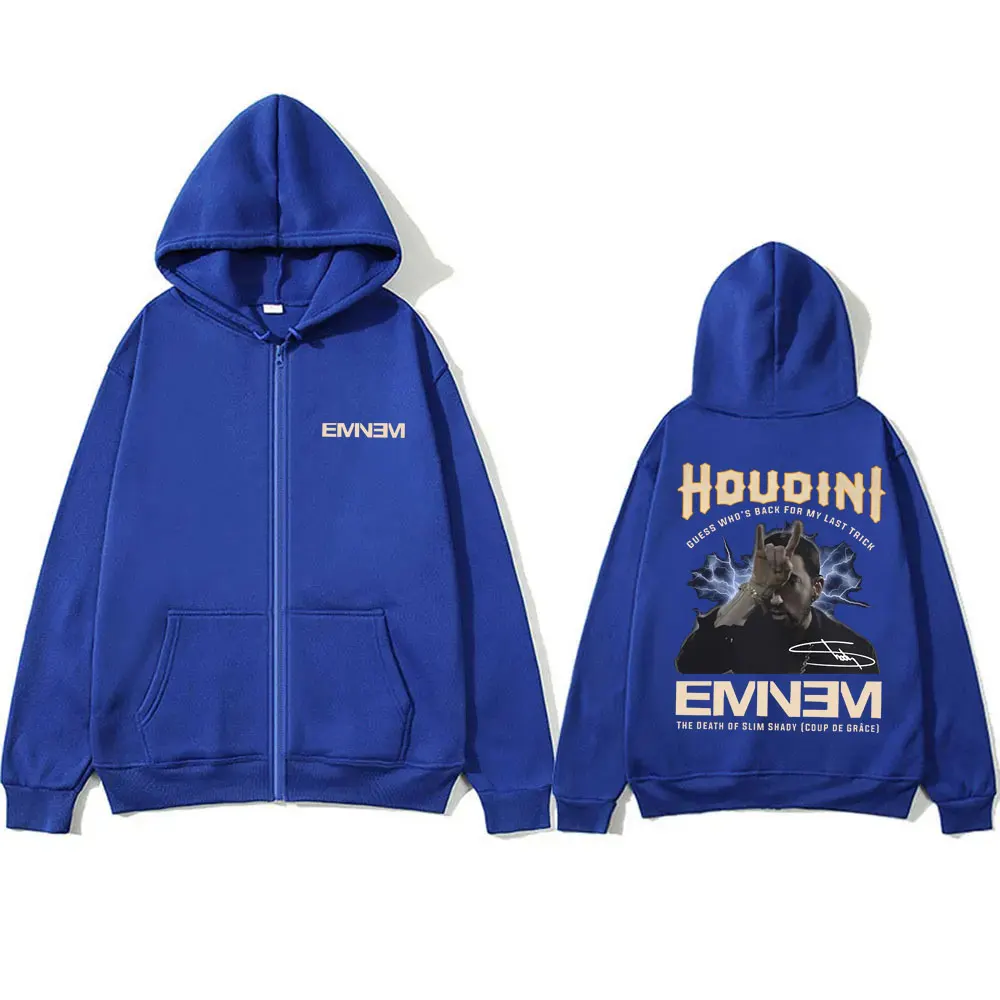 Rapper eminem o real fino shady houdini zíper hoodie masculino