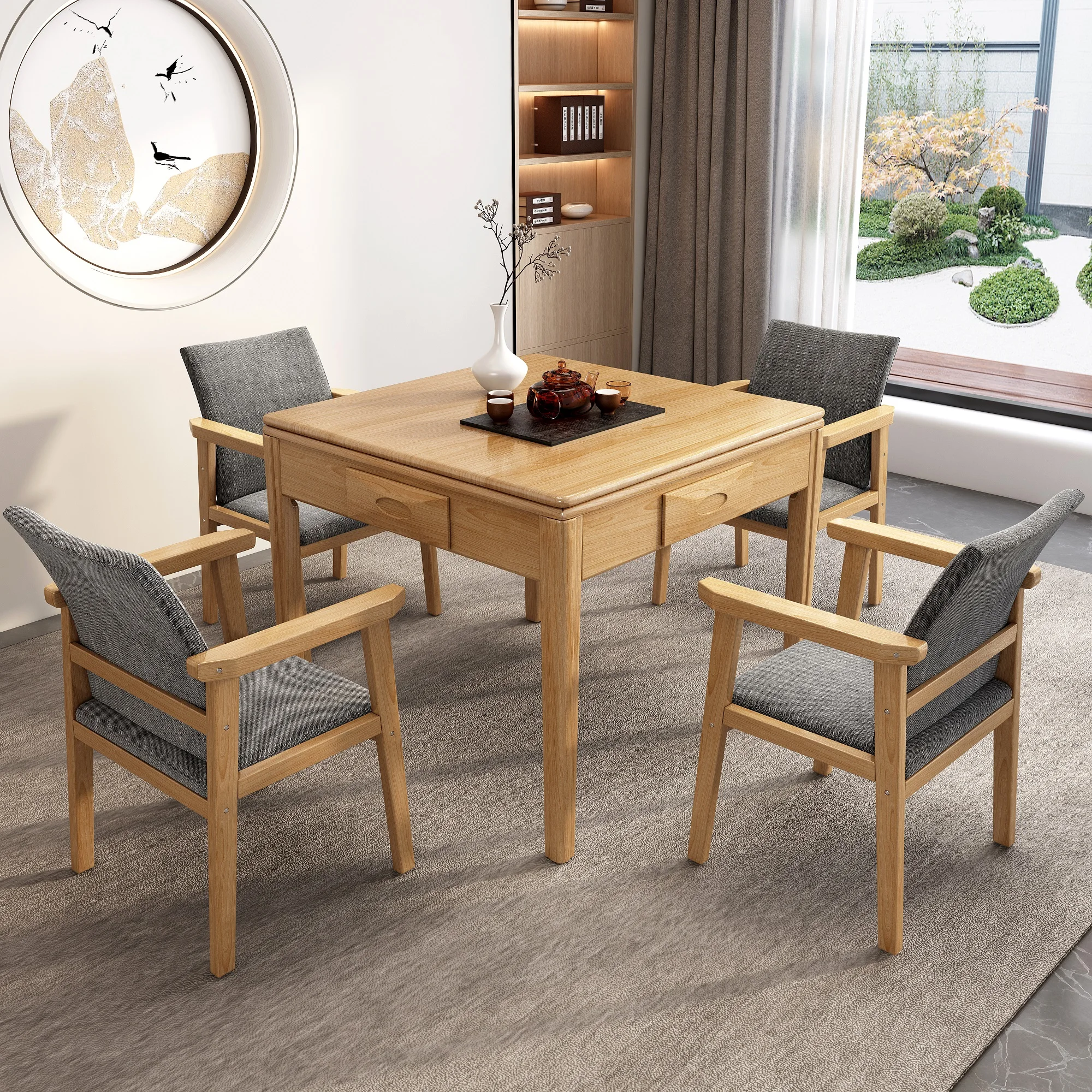 Solid wood mahjong machine automatic mahjong table dual-use electric mahjong machine tea table integrated chess and card table