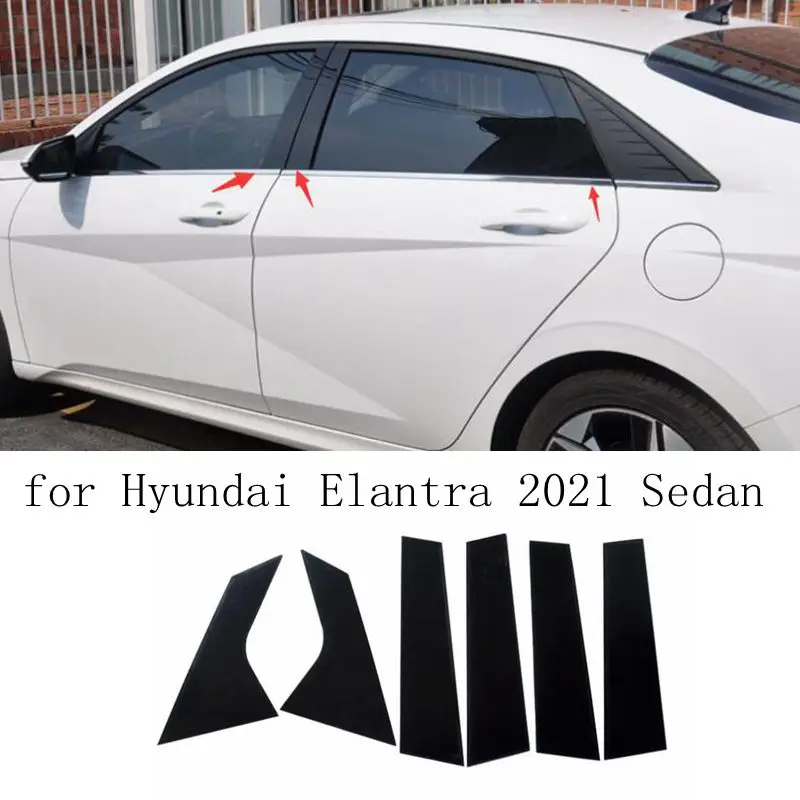 

6pc Set Black Car Door Window Pillar Posts Piano Trim Cover Kit Fit for Hyundai Elantra 2021 Sedan