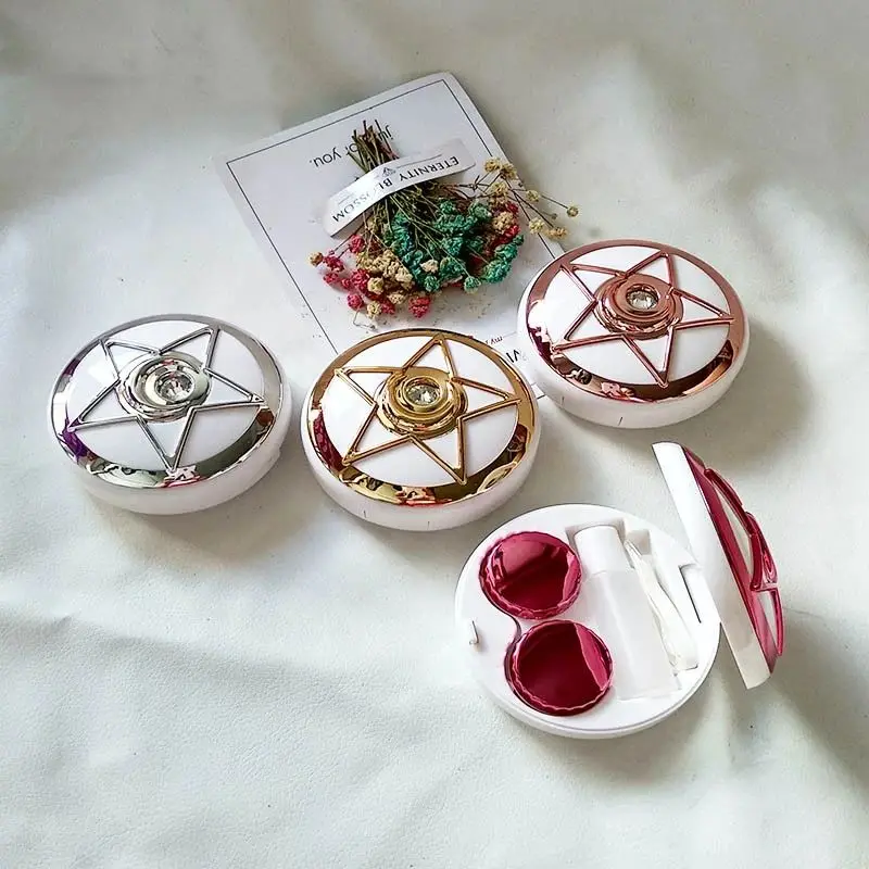 I-Lily Starry Sky Contact Lens Companion Box Five-Pointed Star Beauty Contact Lens Care Box Mirror and Removal Tool
