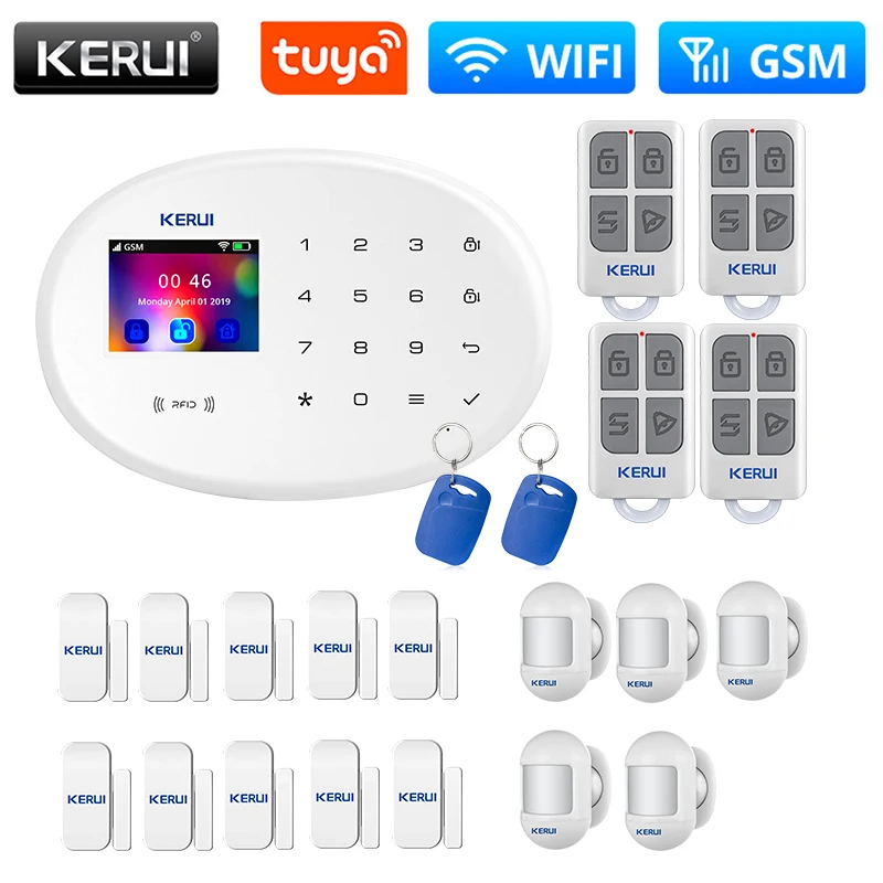 

KERUI W202 Smart Home Security Alarm Kit Tuya WIFI GSM Alarm System RFID APP Remote Control with Motion Sensor Detector