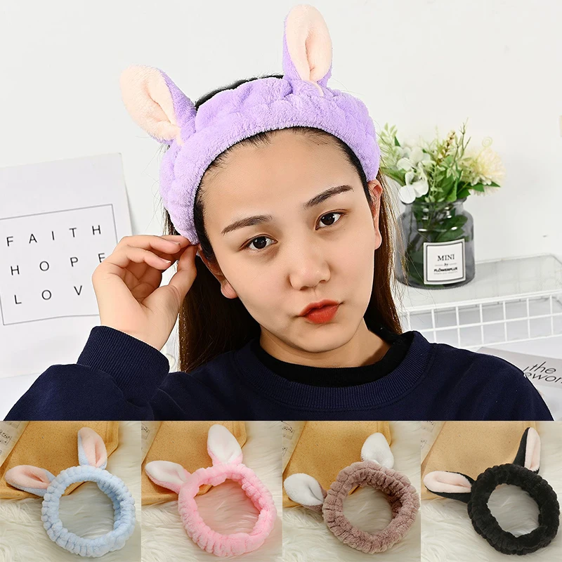 

1PC Coral Fleece Cat Ears Headband Wash Face Make Up Turban Head Wrap Animal Ears Hairbands Soft Plush Elastic DIY Hair Band